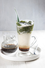 Es Cincau Hijau or Green Grass Jelly (Cincau Ijo), or Es Daluman, Indonesian dessert made from cincau leaf with coconut milk and palm sugar. Popular for Breakfasting during Ramadhan.