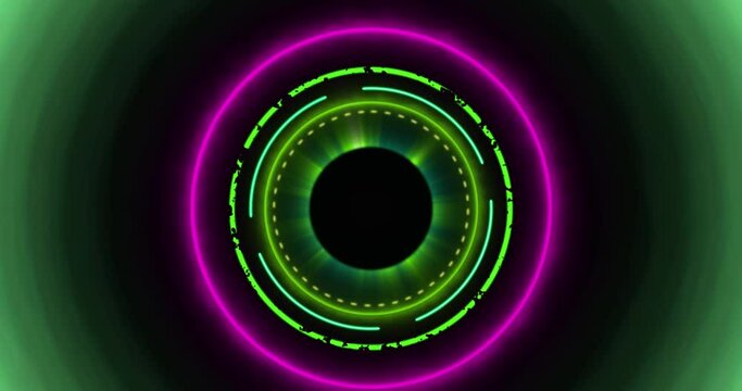 Animation Of Processing Circle Over Black Screen With Pulsating Circles