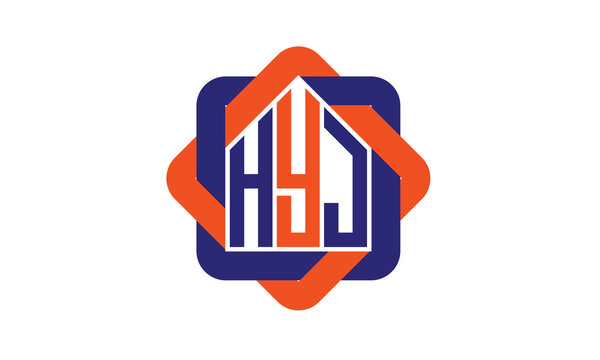 HYJ three letter real estate logo with home icon logo design vector template | construction logo | housing logo | engineering logo | initial letter logo | minimalist logo | property logo |