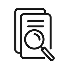 Scrutiny document plan outline icon. Review statement with magnifier loupe, illustration