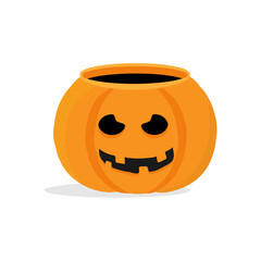 Empty pumpkin bucket on a white background. Cartoon vector illustration
