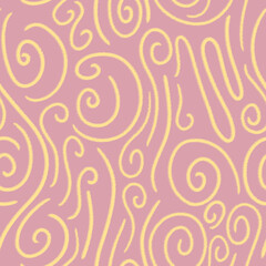 Modern design for packging, branding wrapping paper, web. Hand drawn seamless pattern with curl brush strokes