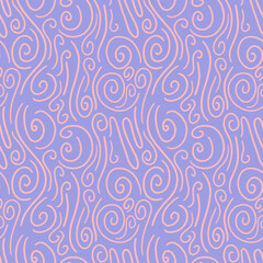 Abstract hand drawn doodle shapes seamless pattern. Small swirls repeated background