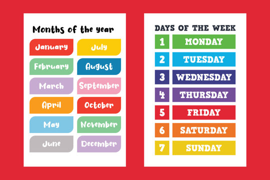 Days of The Week Educational Wall Art Poster, Months of The Year Classroom Posters, Homeschool Printables, Educational Poster, Playroom Poster