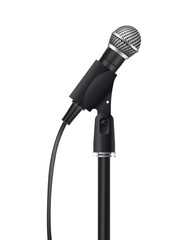 3d realistic icon. Microphone on the leg, isolated on white background. Sound and music concept.