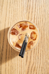 iced coffee with ice cubes