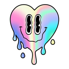 Melting smiling heart. Trippy psychedelic sticker