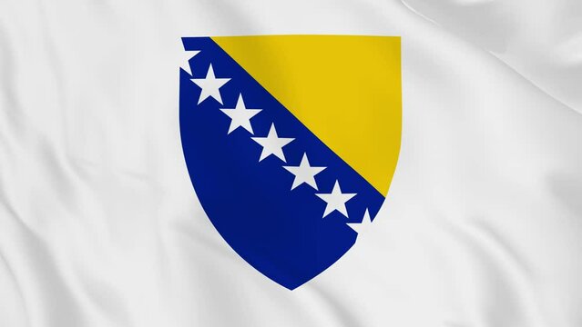 national emblem coat of arms or symbol of Bosnia and Herzegovina  in waving flag. smooth 4k video seemless loop