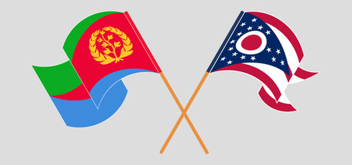 Crossed and waving flags of Eritrea and the State of Ohio