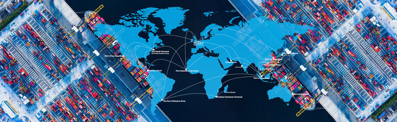 Global network coverage world map import-export, Network logistics partnership connection busiest...