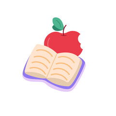 Book open and apple. School design. Vector illustration on white background