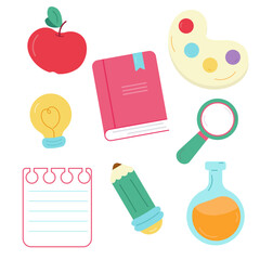 Fototapeta na wymiar Set of school items, back to school. Vector illustration