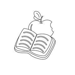 Open book, apple line style. School design. Vector illustration on white background