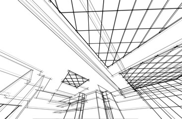 Architecture building 3d drawing vector illustration