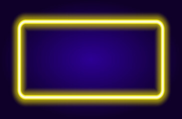 neon yellow rectangular frame. Vector illustration a bright rectangular frame glowing yellow in the dark, with an empty space inside for text for a design template on dark blue