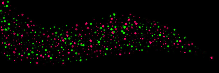 Fototapeta na wymiar Falling stars. Star Rain. Green and pink colors. Festive background. Abstract texture on a black background. Vector illustration, eps 10