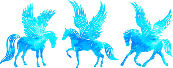 silhouette pegasus watercolor isolated, vector