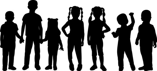 silhouette kids on white background isolated, vector
