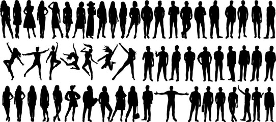 silhouette people set on white background isolated, vector