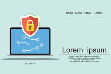 Internet Security Flat Banner for Websites. Vector Illustration of Laptop with Lock