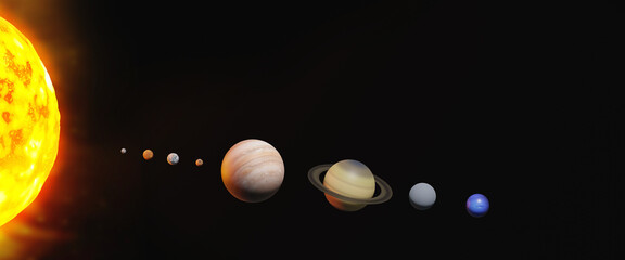 Solar system and planets. Elements of this image furnished by NASA. 3D render illustration.