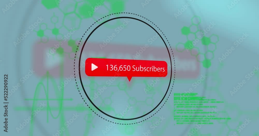 Poster animation of subscriber numbers increasing, circle, data processing on digital interface