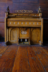 Old Organ Musical instrument Made of Wood in Mission Church
