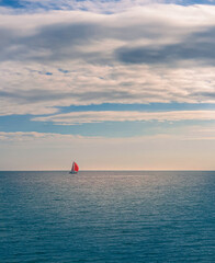 Red boat at the sea landscape