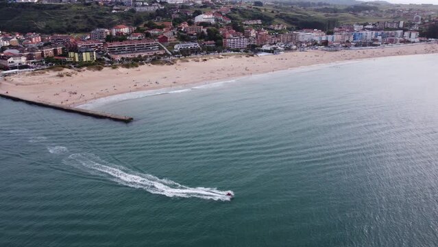 Drone aerial view of Suances beach in  Cantabria