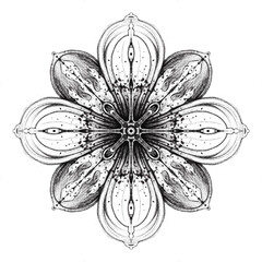 Black mandala drawing on white background