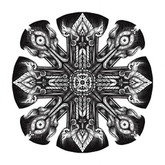 Black mandala drawing on white background