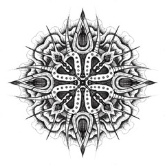 Black mandala drawing on white background