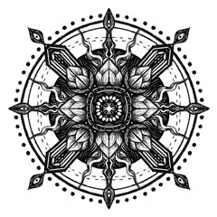 Black mandala drawing on white background
