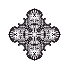 Black mandala drawing on white background