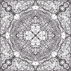 Black mandala drawing on white background