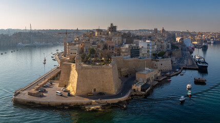 Fototapeta na wymiar Valletta Panorama of the City Center. Beautiful aerial view of the Valletta city in Malta. Taken from a Ship this photo captures well the amazing architecture and charm of this city.