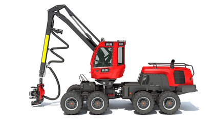 Forestry Wheeled Harvester forest machinery 3D rendering on white background