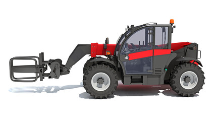 Fototapeta premium Telescopic Telehandler construction machinery 3D rendering on white background