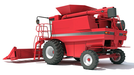 Combine Harvester farm equipment 3D rendering on white background