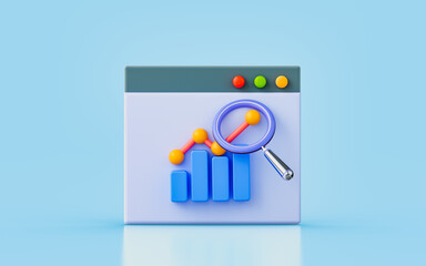 business chart up arrow interface with magnify glass sign 3d render concept for financial analyze