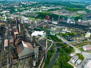 Metallurgical Plant Aerial View. Top View of Industrial Zone.