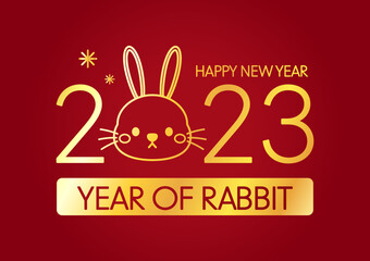 Fototapeta na wymiar Happy Chinese new year greeting card 2023 with cute rabbit. Animal holidays cartoon character. Rabbit icon vector.