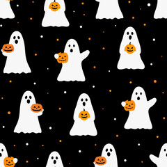 Seamless pattern Ghost Halloween with pumpkin vector illustration