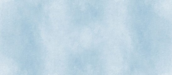 Sky blue watercolor background with watercolor stains, ocean blue paper texture, smooth cloudy sky blue background with bright vignette studio banner. Blue surface texture with stains.