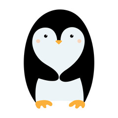 Cute hand drawn penguin. Cartoon character for kids and baby design. Winter theme animal. 