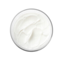 Fototapeta na wymiar Jar of face cream isolated on white, top view