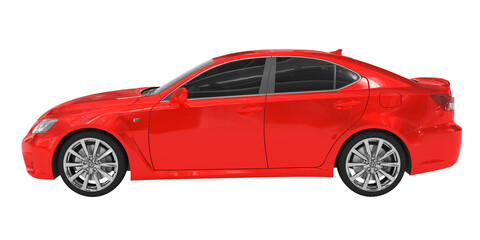 car isolated on white - red paint, tinted glass - left side view - 3d rendering