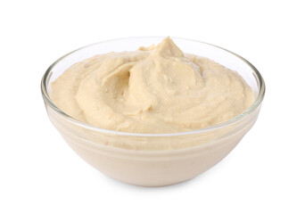 Bowl of tasty hummus isolated on white