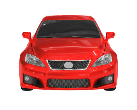 car isolated on white - red paint, tinted glass - front view - 3d rendering