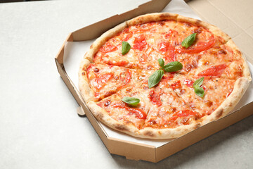 Hot cheese pizza Margherita on light table